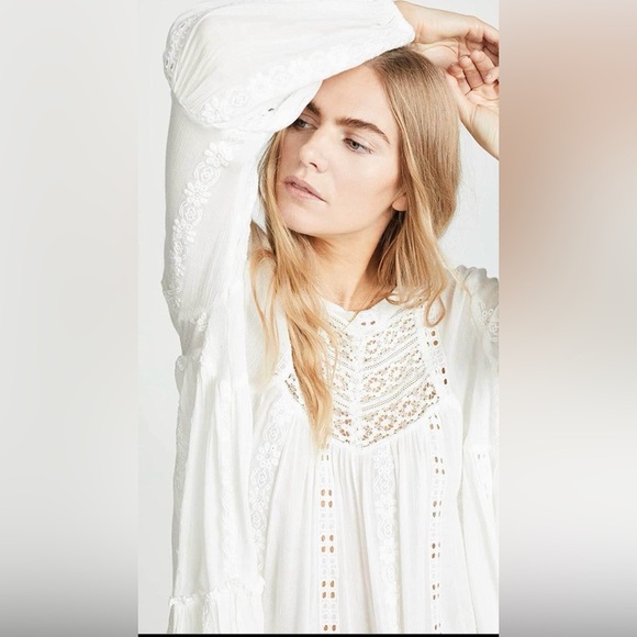Free People White Kiss Kiss Tunic Hippie Flowy Boho Lace Size XS - Picture 3 of 6